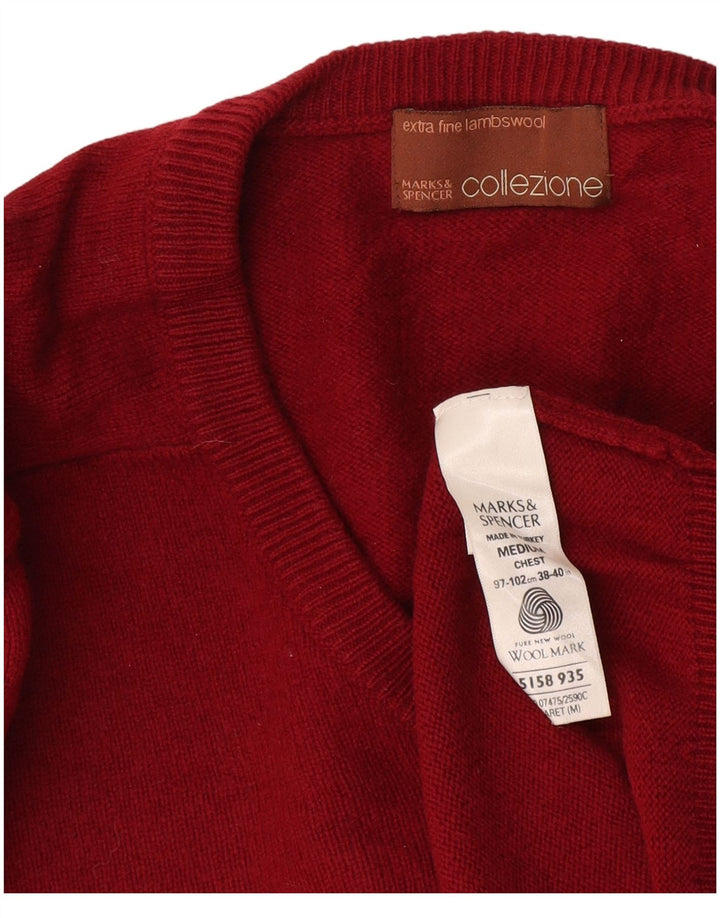 Pulover pentru bărbați Marks & Spencer, cu decolteu în V, din lână burgundă medie