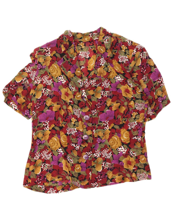 Bluză cămașă cu mânecă scurtă pentru femei VINTAGE UK 16 mare, multicoloră, florală