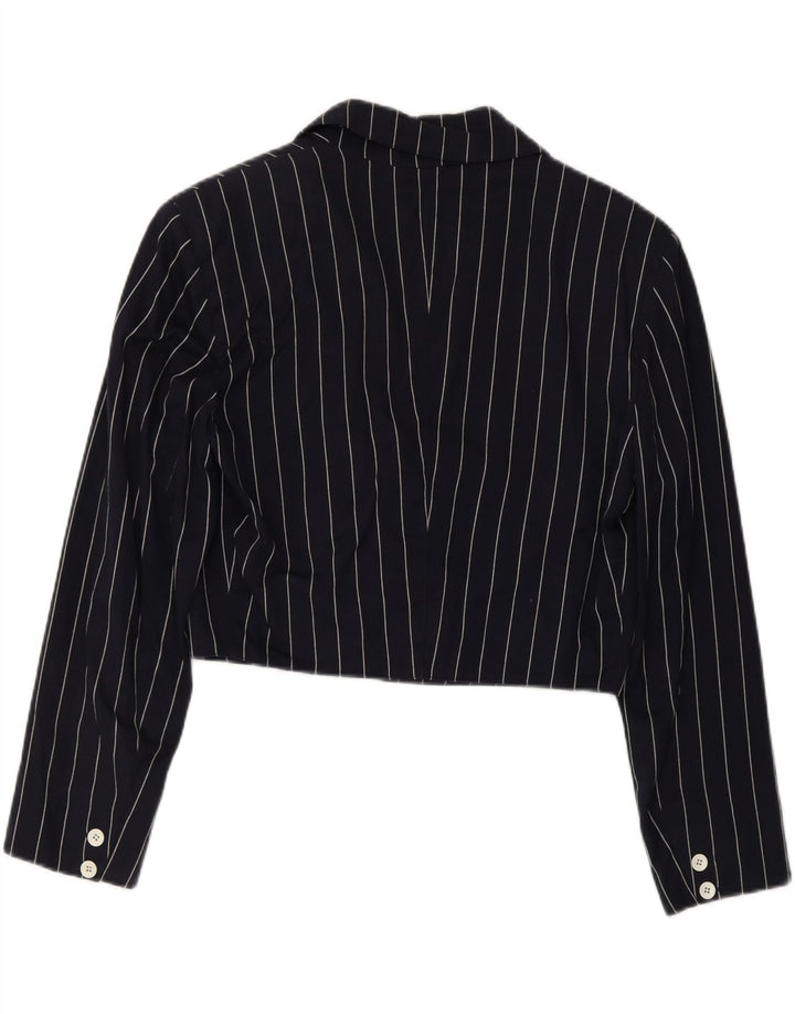 BYBLOS Womens Double Breasted Bolero Jacket IT 44 Medium Navy Blue Striped Vintage Byblos and Second-Hand Byblos from Messina Hembry 