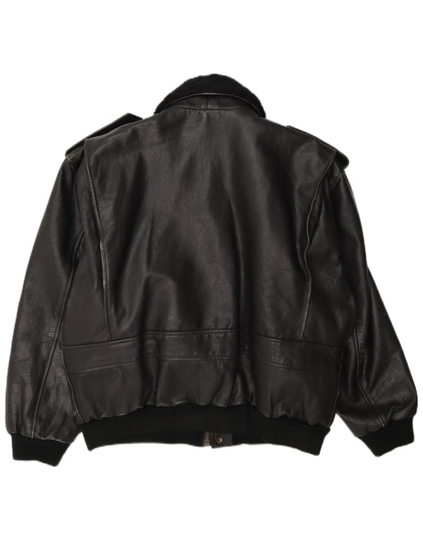 Jachetă militară din piele vintage pentru bărbați UK 42 XL negru