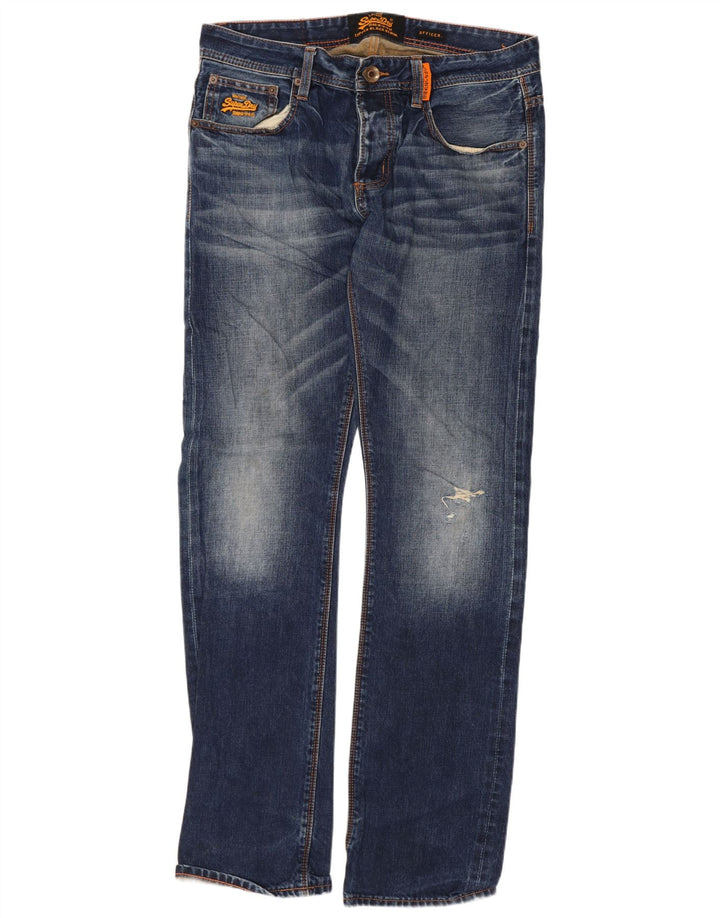 Blugi drepți distressed pentru bărbați Superdry W32 L32 Bumbac albastru