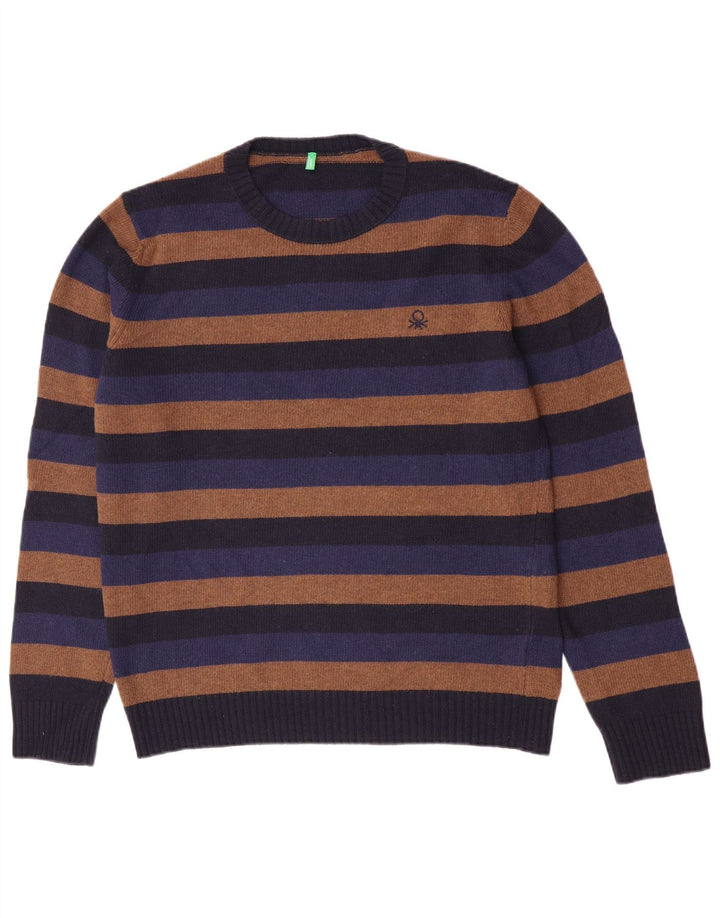Pulover Benetton pentru bărbați, cu gât crew, cu dungi mari, multicolore