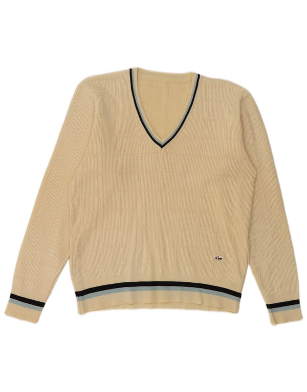 Pulover vintage pentru bărbați cu decolteu în V UK 36 mic din lână albă