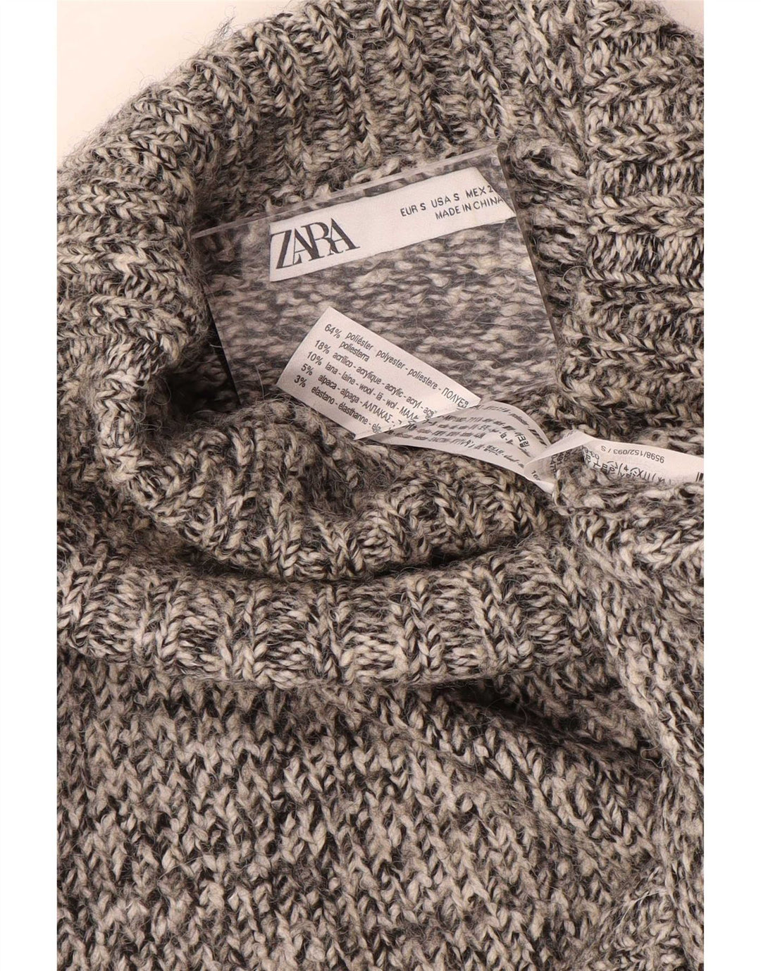 Pulover pentru femei supradimensionat cu gât rulat Zara UK 10 mic, gri, pete