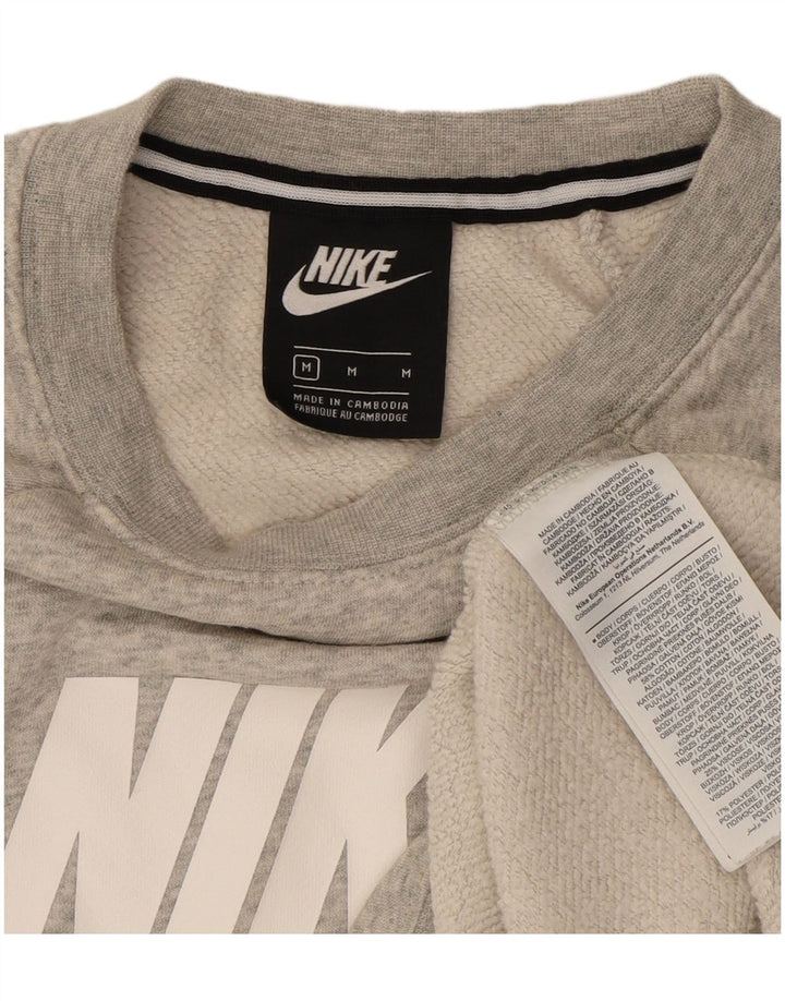 NIKE Womens Graphic Sweatshirt Jumper UK 14 Medium Grey Cotton