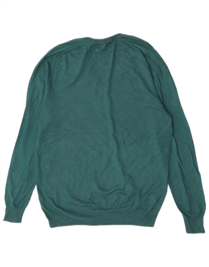 Massimo Dutti Pulover cu decolteu în V pentru bărbați, mătase mică, verde