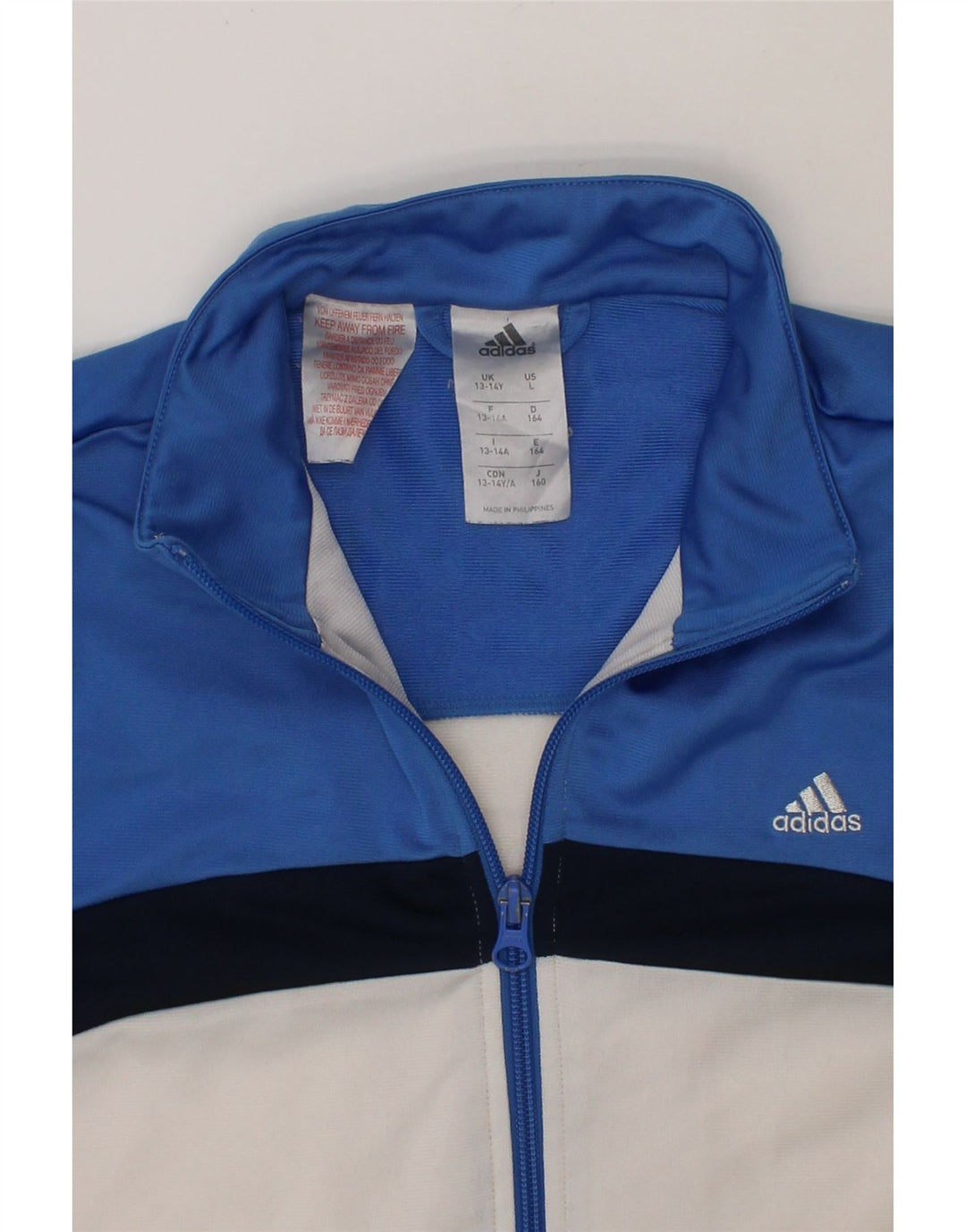 ADIDAS Boys Tracksuit Top Jacket 13-14 Years Blue Colourblock Polyester Vintage Adidas and Second-Hand Adidas from Messina Hembry 