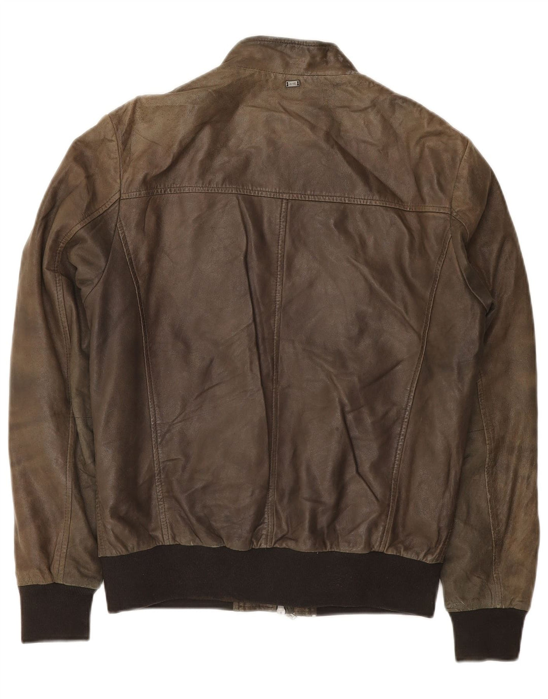 LIU JO Mens Graphic Leather Jacket UK 38 Medium Khaki Leather