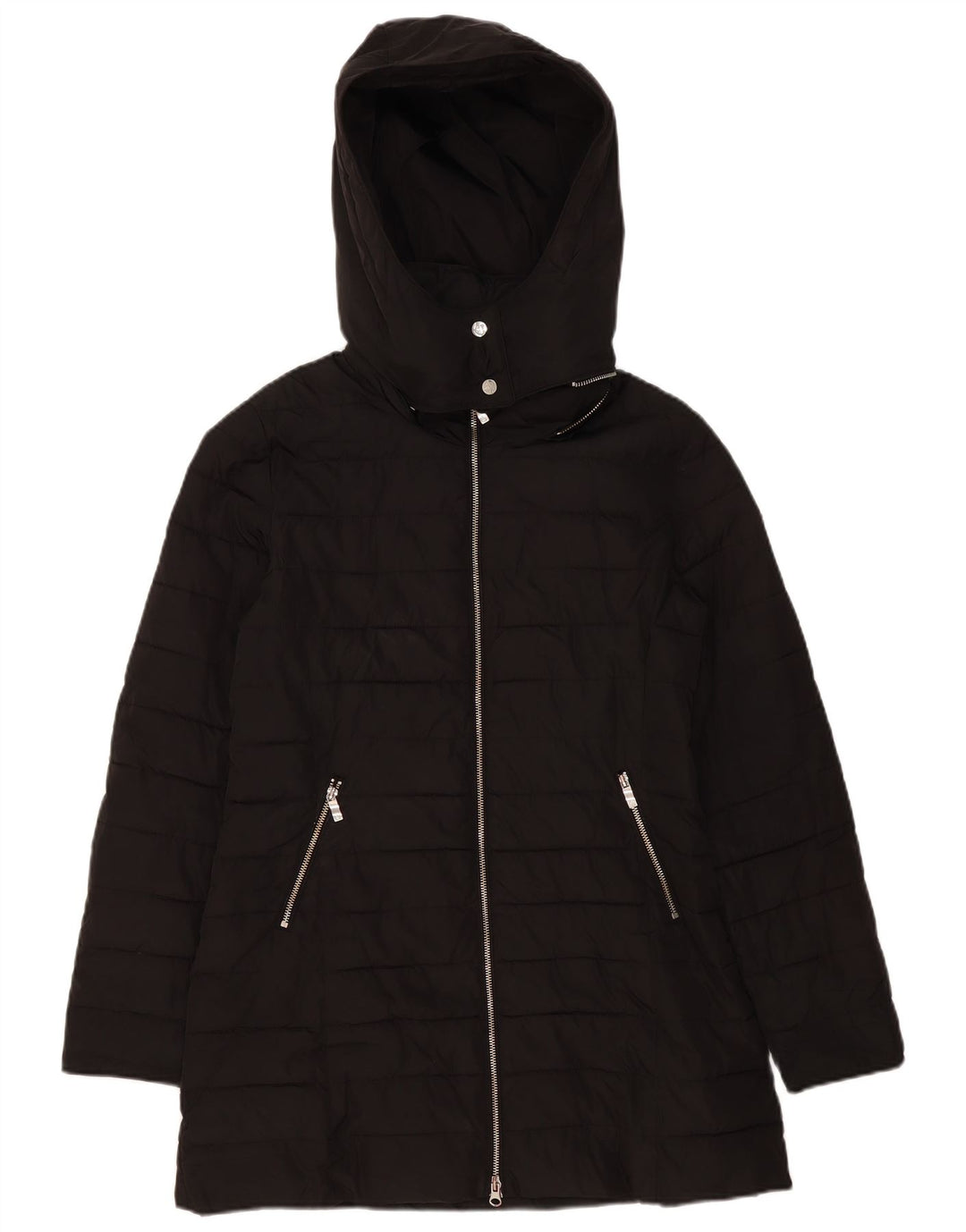 Jachetă căptușită cu glugă pentru femei Armani Jeans US 8 Medium Black Poliester