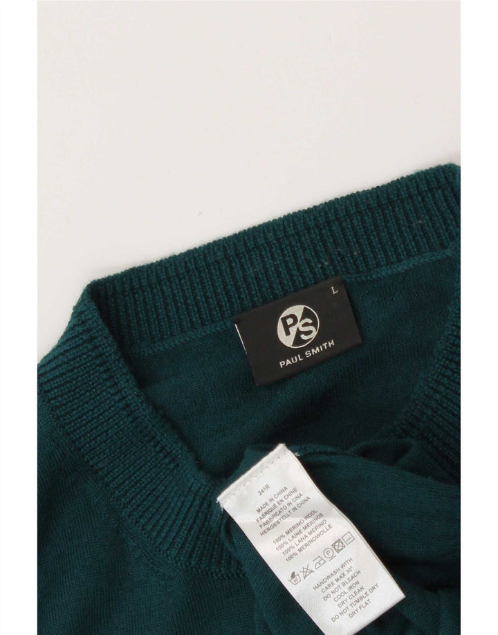 Pulover pentru bărbați Paul Smith cu decolteu rotund din lână merino verde mare