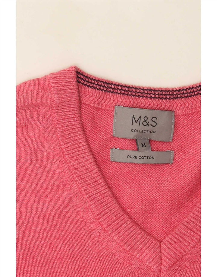 Pulover pentru bărbați Marks & Spencer, cu decolteu în V, din bumbac roz mediu