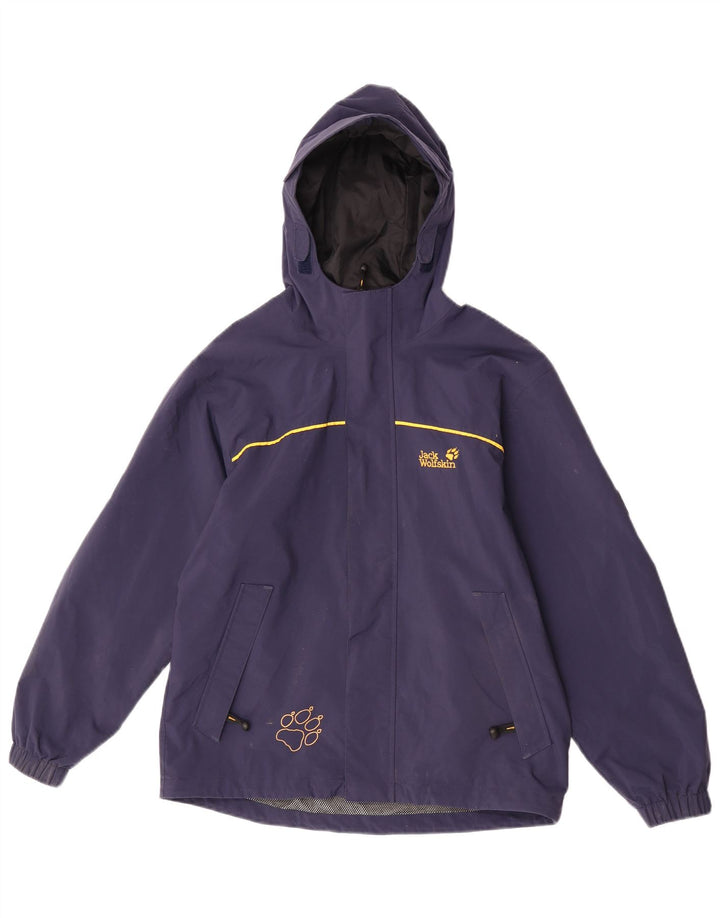 Jack Wolfskin Jachetă de ploaie cu glugă grafică pentru băieți, 12-13 ani, bleumarin