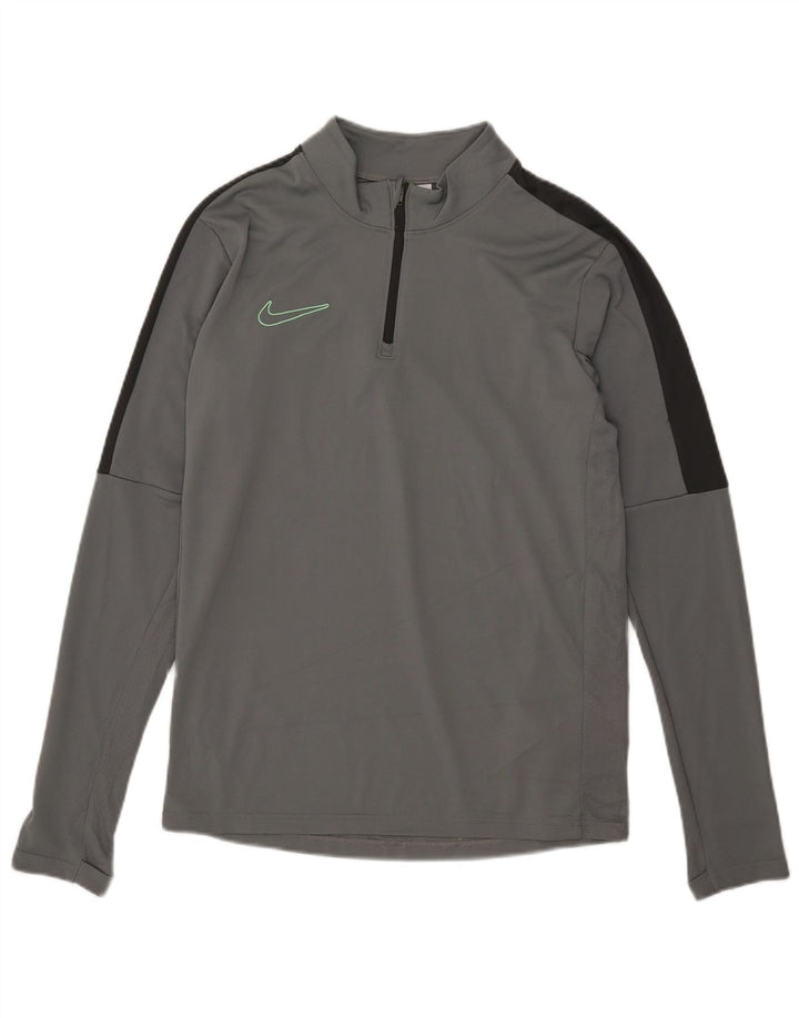Top de trening pentru bărbați Dri Fit, cu fermoar și gât, color block, gri mic