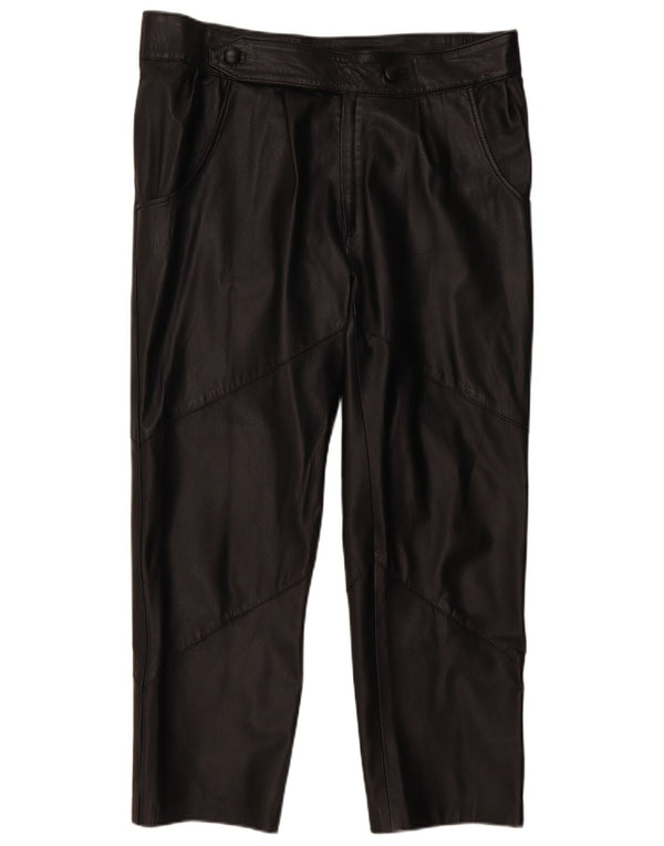 VINTAGE Pantaloni drepti din piele pentru femei IT 50 Large W38 L29 Negri