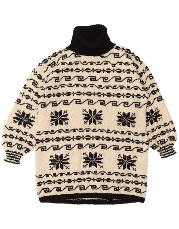 Pulover vintage pentru femei cu gât rulat, UK 16, mare, alb, Fair Isle