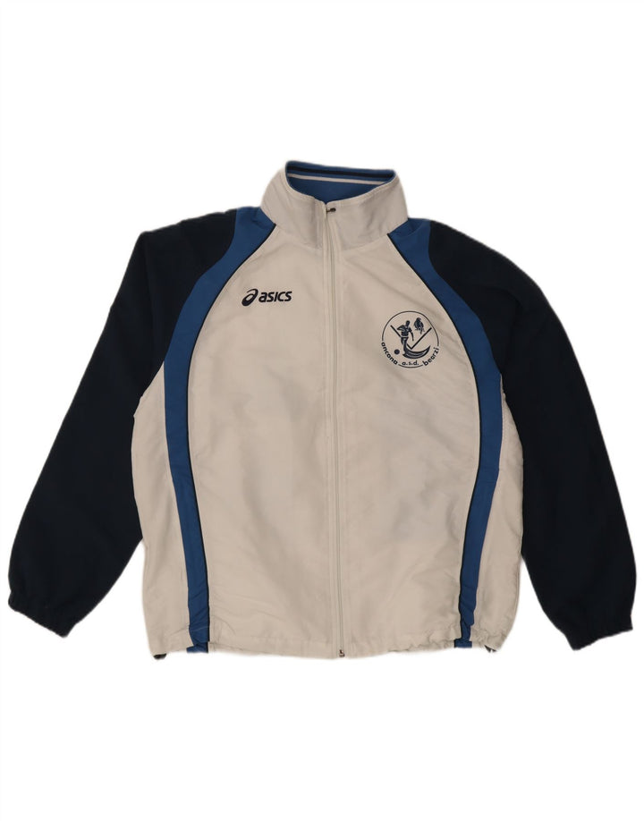 Jachetă de top pentru trening grafic Asics pentru bărbați, mare, alb, din poliester bloc de culoare