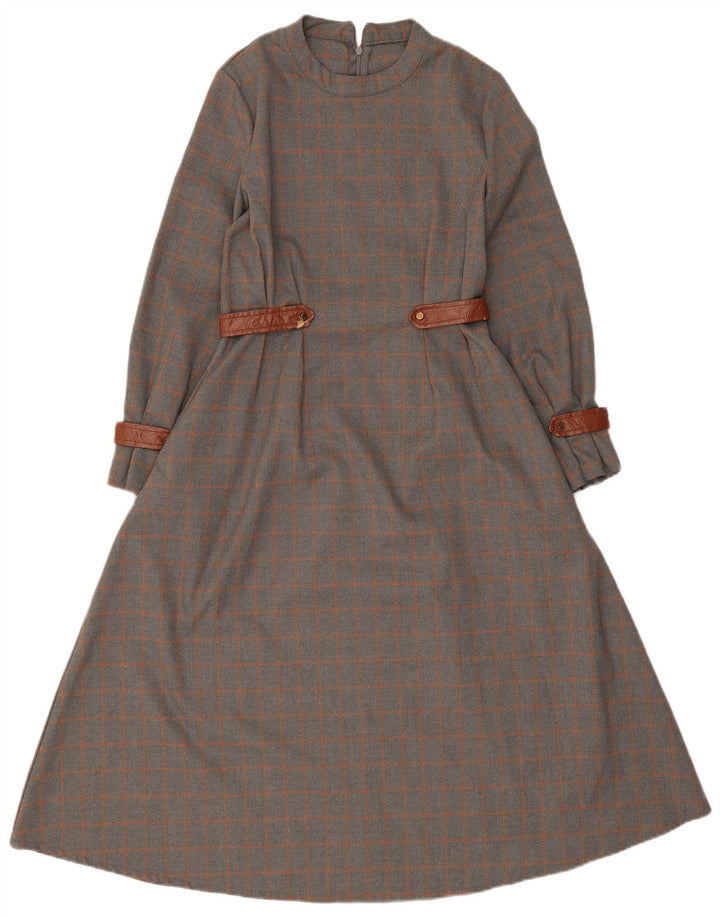 Rochie maxi cu mânecă lungă de epocă pentru femei UK 10, gri mic, carouri