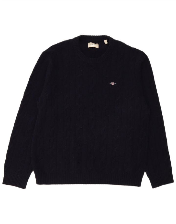 Pulover Gant pentru bărbați cu decolteu rotund, XL, lână de miel bleumarin