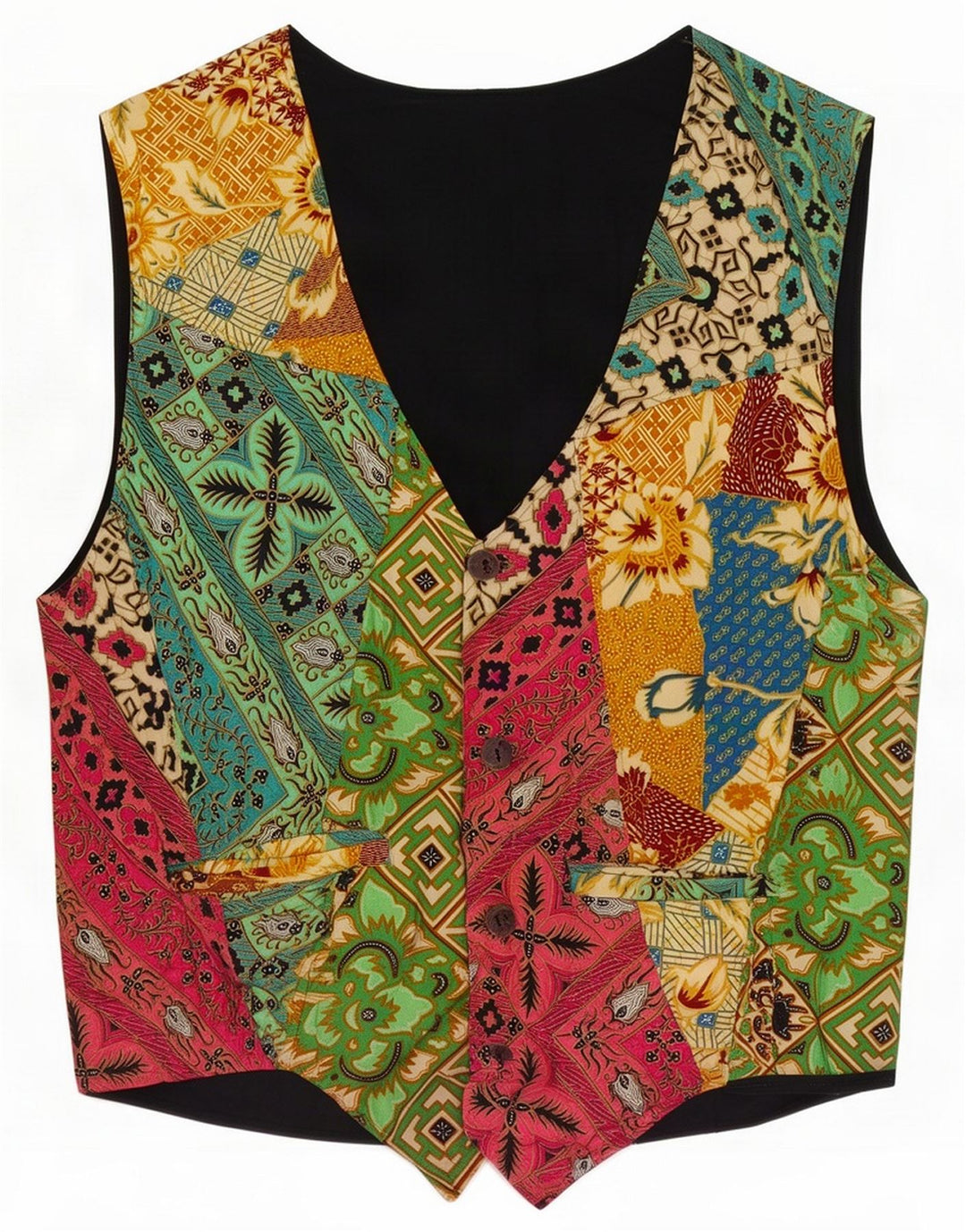Vintage Gilet pentru bărbați Patchwork mic multicolor