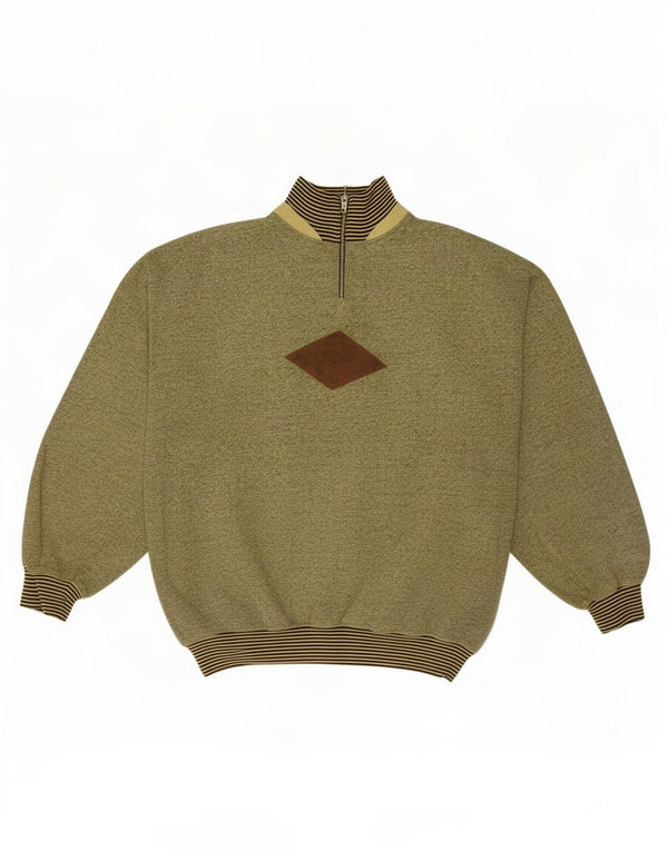 Hanorac vintage pentru bărbați, cu fermoar și gât, Jumper verde mediu cu dungi