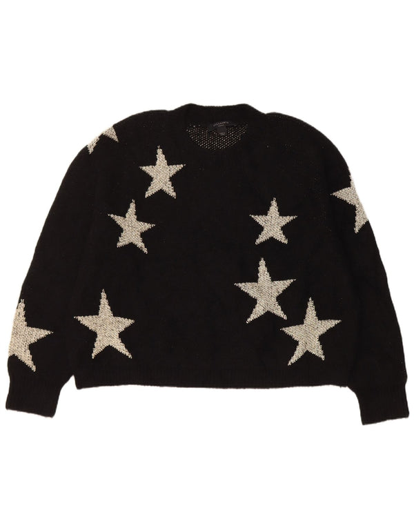 All Saints Pulover cu gât roșu pentru femei UK 10 Small Black Geometric