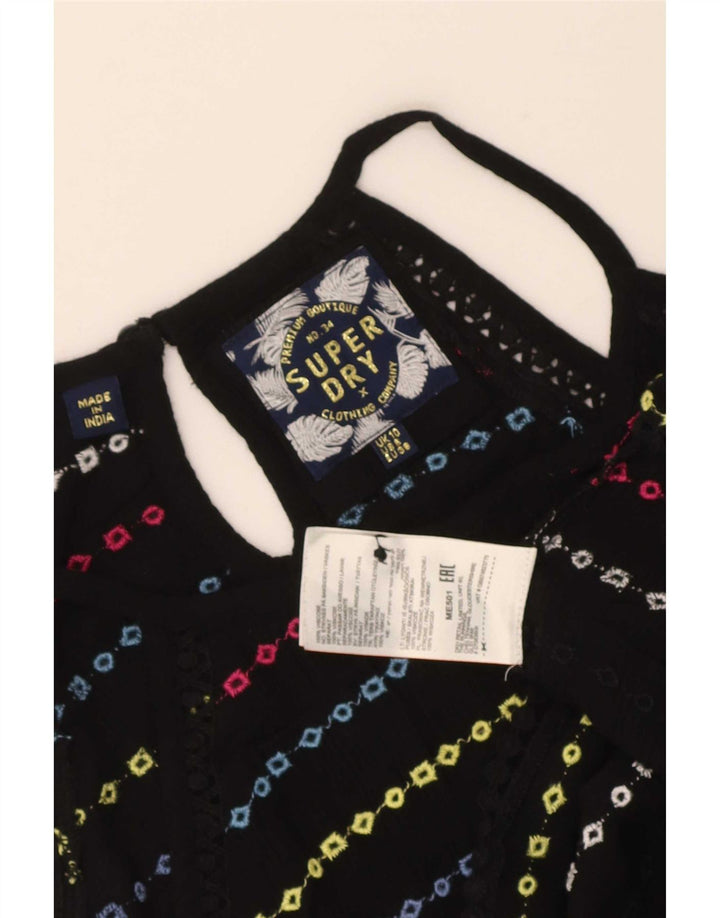 Superdry Crop Halter Top pentru femei UK 10 Small Black Striped Viscose