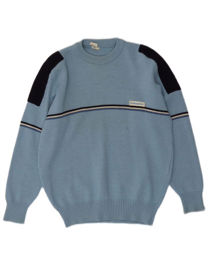 Pulover vintage pentru bărbați cu gât roșu IT 48 Small Blue Colorblock