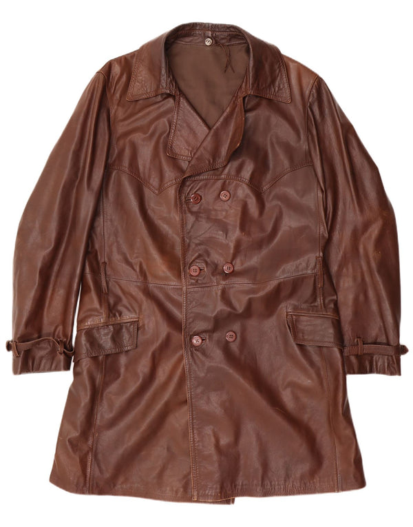 Palton din piele dublu pentru bărbați vintage UK 38 maro mediu