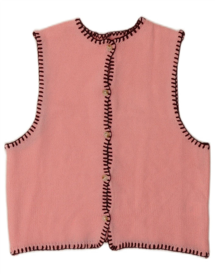 Pulover cardigan fără mâneci pentru femei VINTAGE UK 6 XS roz acrilic