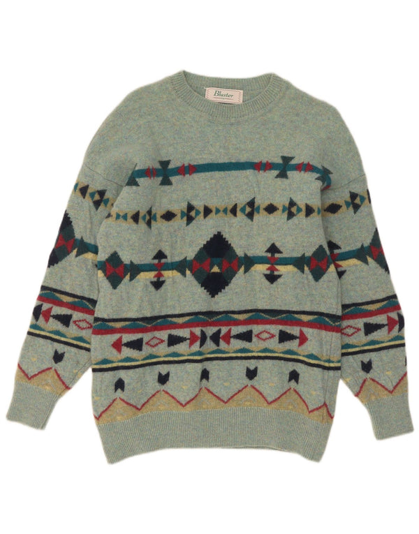 Bluster Pulover pentru bărbați cu gât de barcă UK 14 Large Green Geometric