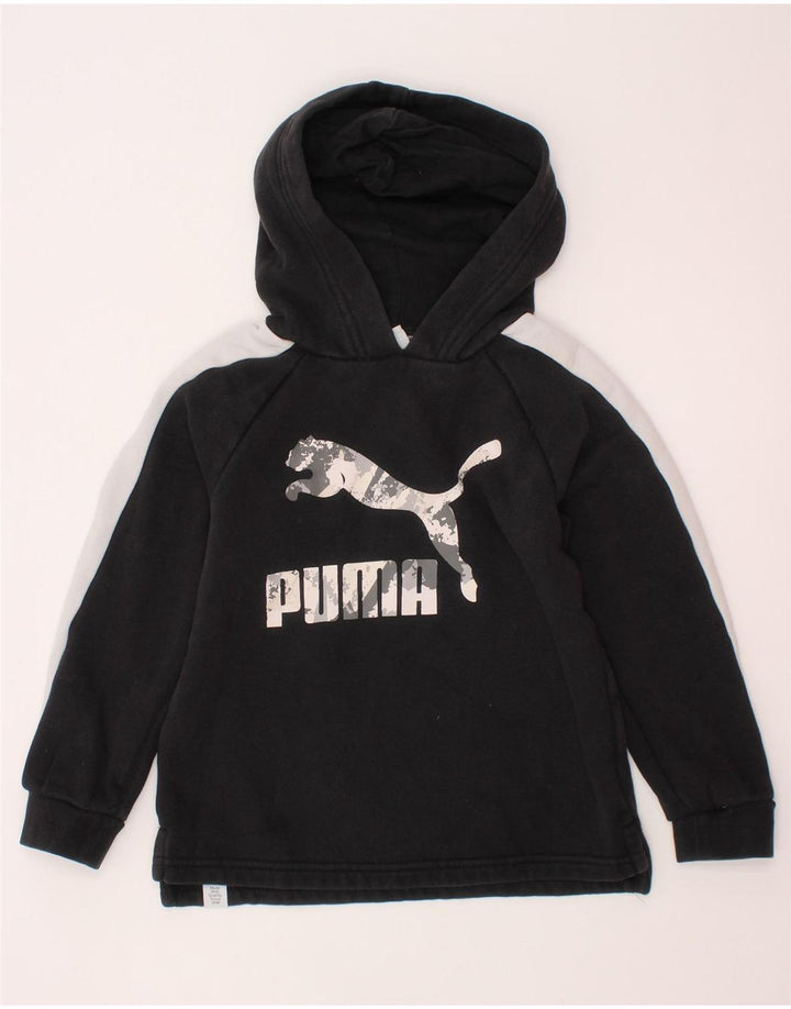 Pulover cu glugă cu grafic PUMA pentru băieți, 5-6 ani, bumbac negru color bloc