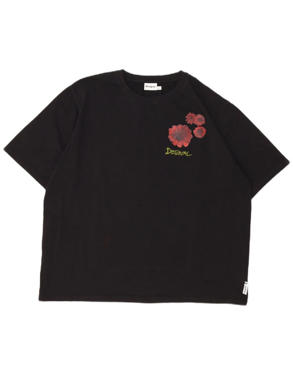 Tricou grafic Desigual pentru femei Top UK 20 2XL Bumbac floral negru