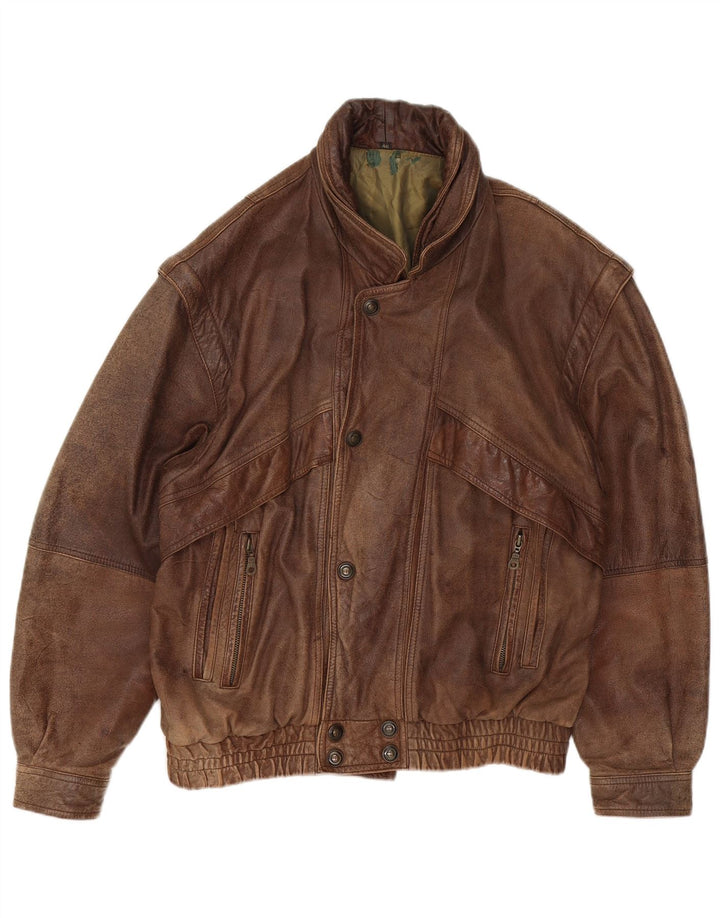 Geaca de piele vintage pentru barbati IT 48 piele maro medie