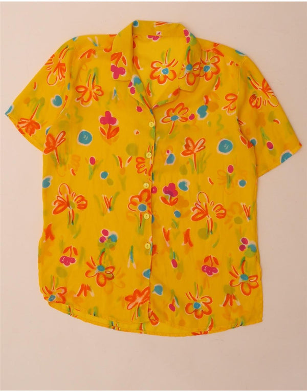 Bluză cămașă cu mânecă scurtă pentru femei vintage, mare, galbenă, florală