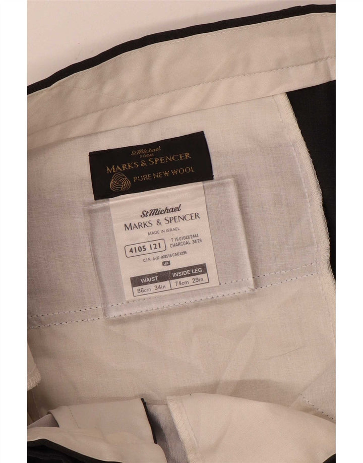 Marks & Spencer Pantaloni de costum pentru bărbați L34 L29 Lână gri