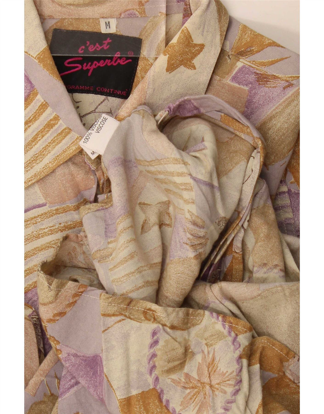 Cămașă Vintage Bărbați Medium Bej Floral Vâscoză