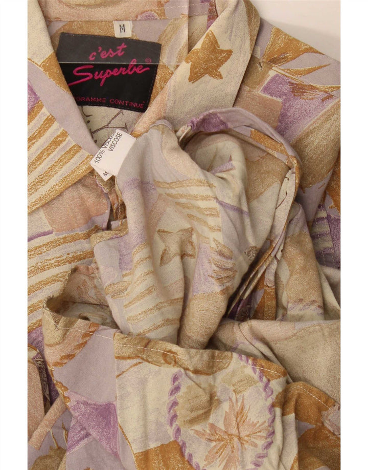 Cămașă Vintage Bărbați Medium Bej Floral Vâscoză