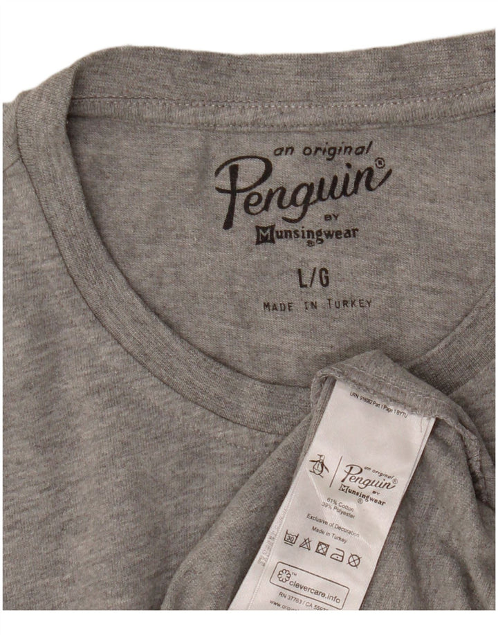 Tricou grafic pentru bărbați Penguin Top mare, gri bumbac cu pete