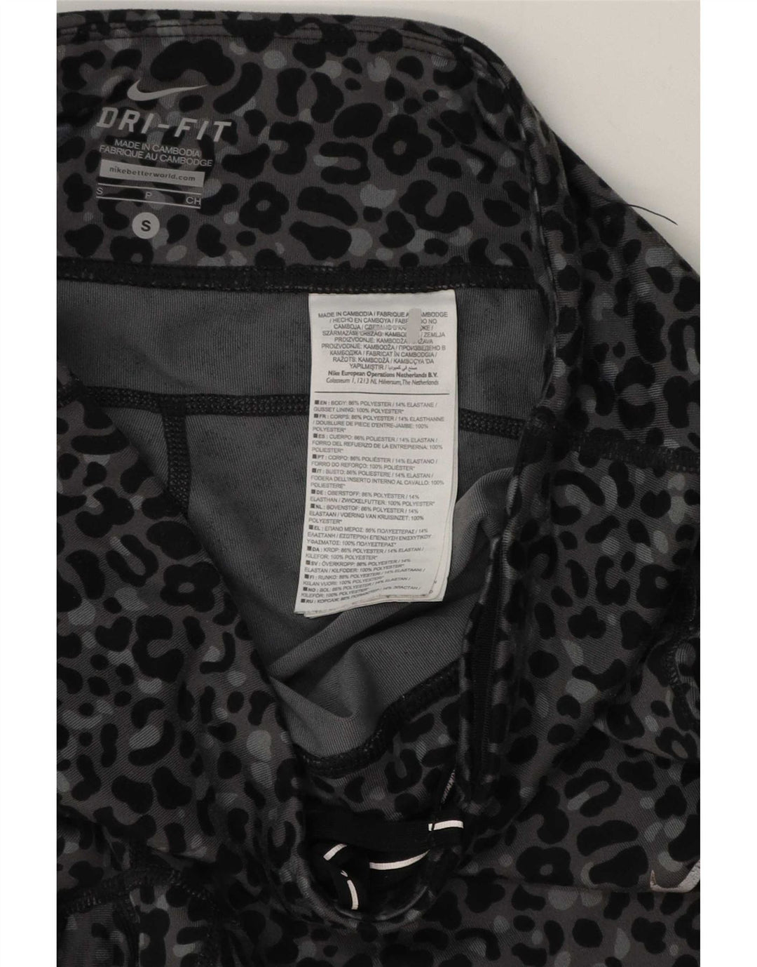 Leggings Dri Fit Nike pentru femei UK 8, gri mic, poliester cu imprimeu animal