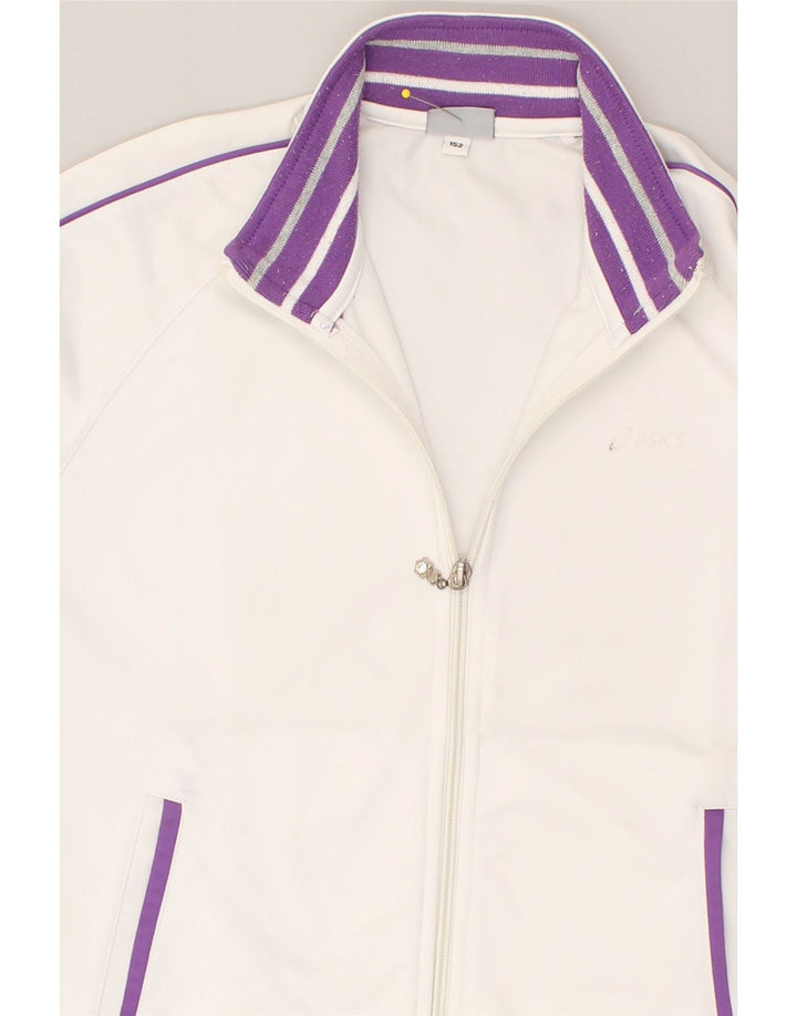 ASICS Girls Tracksuit Top Jacket 11-12 Years White Polyester | Vintage Asics | Thrift | Second-Hand Asics | Used Clothing | Messina Hembry 