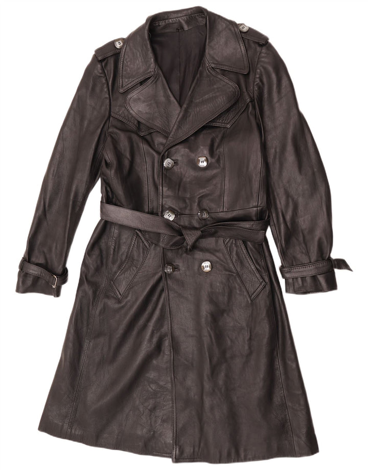 Trenci din piele dublu pentru bărbați vintage UK 36 mic negru