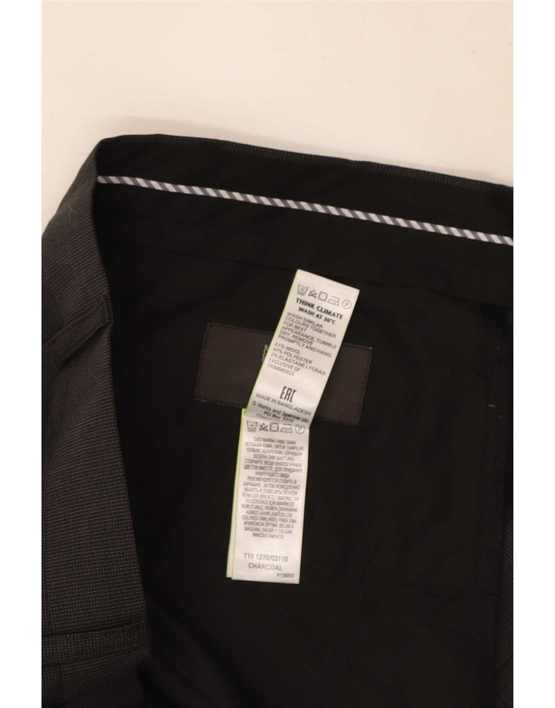 Pantaloni de costum pentru bărbați Marks & Spencer, cu tăiere obișnuită, L38 L31 Lână neagră