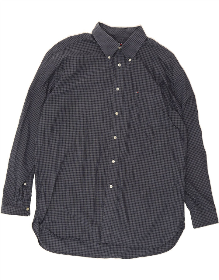 TOMMY HILFIGER Mens Shirt XL Navy Blue Check Cotton Vintage Tommy Hilfiger and Second-Hand Tommy Hilfiger from Messina Hembry 