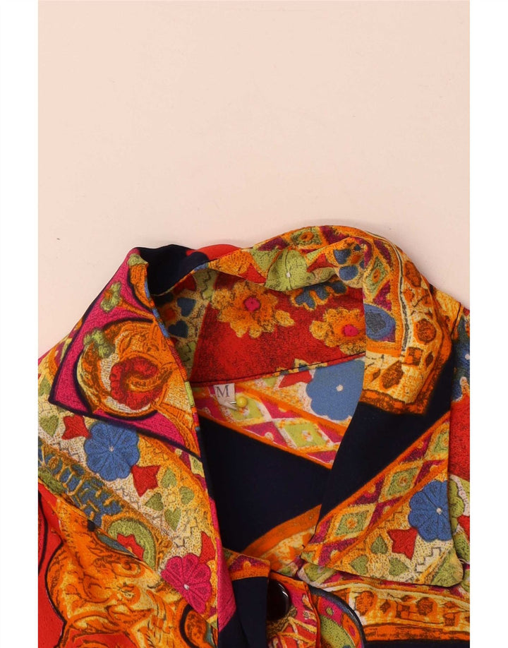 Cămașă vintage cu mânecă scurtă pentru femei UK 14 Medium Multicolor Geometric