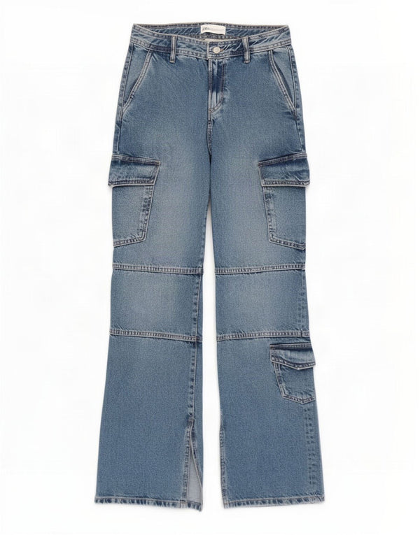 Blugi drepti cargo pentru femei Zara EU 34 2XS W28 L31 Albastru