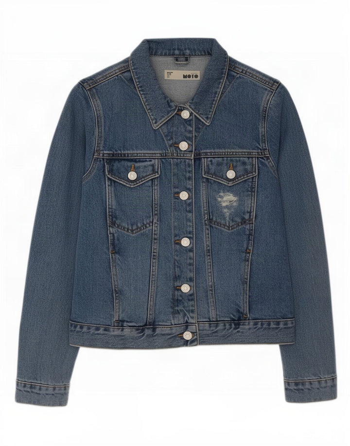 Topshop Jachetă de blugi pentru femei UK 10 Small Blue Bumbac