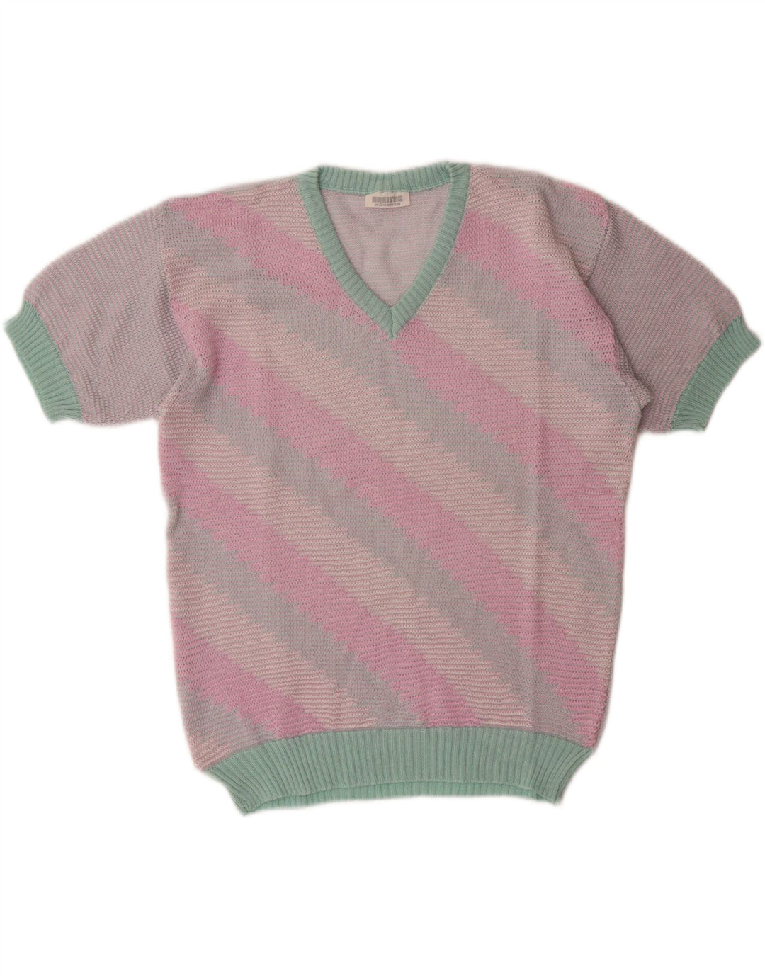 BREITER Womens V-Neck Jumper Sweater UK 14 Medium Pink Striped Vintage Breiter and Second-Hand Breiter from Messina Hembry 