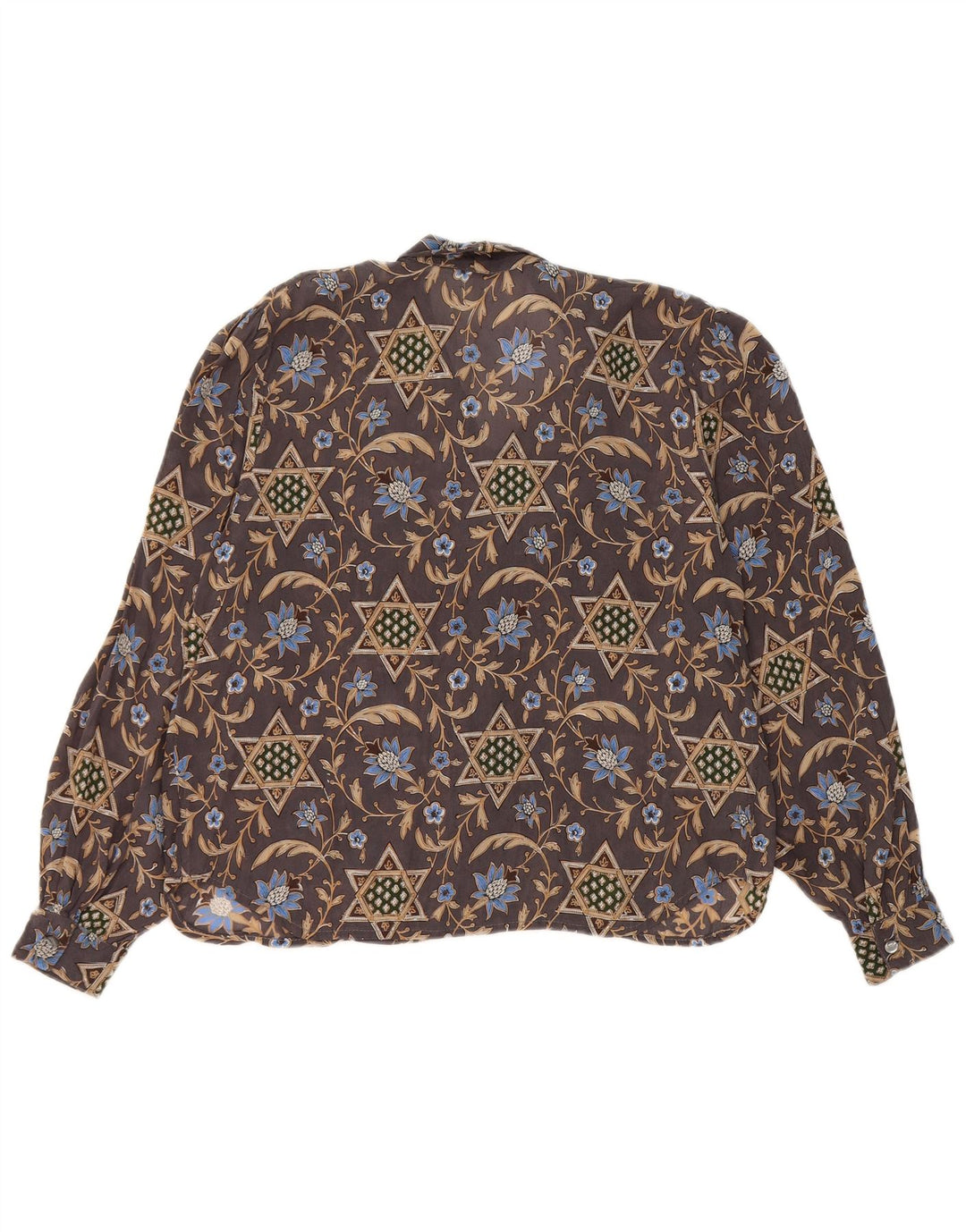 Bluză de cămașă vintage pentru femei UK 12 Maro Mediu Floral