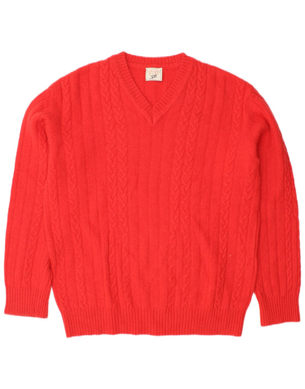 VINTAGE Pulover cu decolteu în V pentru femei UK 16 Lână mare roșie