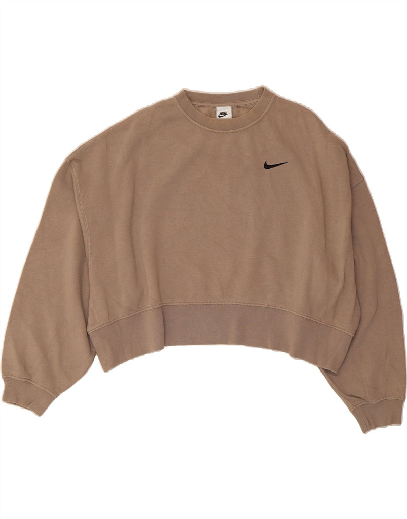NIKE Womens Crop Loose Fit Sweatshirt Jumper UK 14 Medium Beige Cotton Vintage Nike and Second-Hand Nike from Messina Hembry 